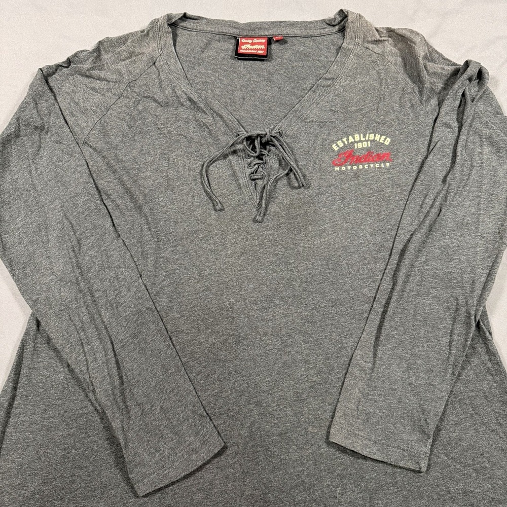 Indian Motorcycle Womens Long Sleeve Lace Front T-Shirt Size 2XL XXL Pullover